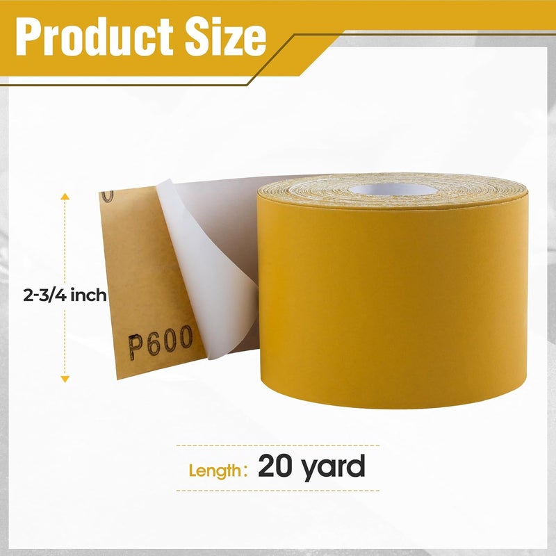 Shawya Longboard Sandpaper 600-Grit 2-3/4in x 20 Yards Self Adhesive Stickyback PSA Sandpaper Roll Aluminum Oxide Sanding Sheet Roll for Woodworking Auto Body and Hand Sanding Blocks - Image 2